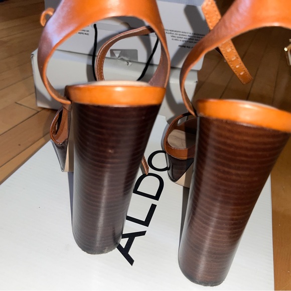 ALDO brown leather strap chunky heel size 7.5 - Picture 3 of 7